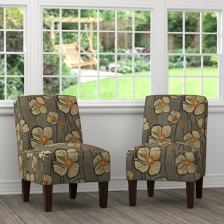 Portfolio Brodee Brown and Orange Floral Armless Chairs (Set of 2)