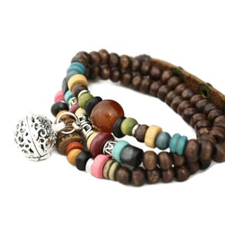 Tribal Dark Brown Triple Wrap Essential Oil Aromatherapy Diffuser Bracelet/ Necklace