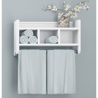 Alaterre 25-inch Wood Bath Storage Shelf with Towel Rod (Option: Chestnut Finish)