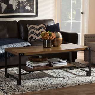 Baxton Studio Medousa Industrial Style Antique Black Finished Metal Distressed Wood Occasional Coffee and End Table