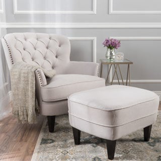 Tafton Tufted Fabric Club Chair with Ottoman by Christopher Knight Home