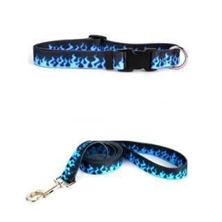 Yellow Dog Design Blue Flames Pet Standard Collar & Lead Set