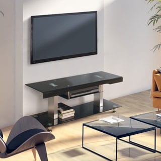 Furniture of America Kerrigan Contemporary Glossy Black Tempered Glass 60-inch TV Stand