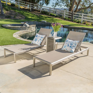 Cape Coral Mesh Chaise Lounge Set with C-Shaped End Table by Christopher Knight Home