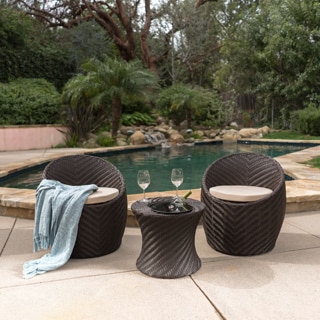 Belize Outdoor 3-piece Wicker Chat Set with Cushions by Christopher Knight Home