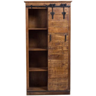 Wanderloot Barn Door Bookcase with Four Shelves, Sliding Half Door and Cast Iron Accents