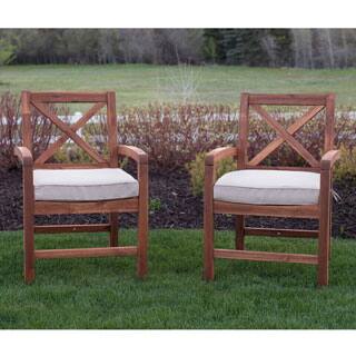 X-Back Acacia Patio Chairs with Cushions (Set of 2)