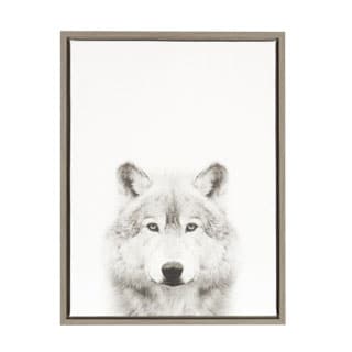 DesignOvation Simon Te Tai 'Sylvie Wolf' Black and White Portrait Grey Framed Canvas Wall Art