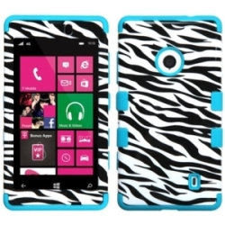 INSTEN Zebra Skin/ Tropical Teal TUFF Hybrid Phone Case Cover for Nokia 521 Lumia