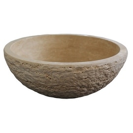 Chiseled Round Natural Stone Vessel Sink - Light Travertine