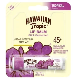 Hawaiian Tropic Lip Balm Stick Sunscreen, SPF 45+, Tropical 0.14 oz
