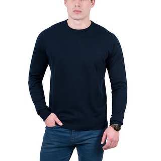Real Cashmere Dark Blue Crewneck Cashmere Blend Mens Sweater