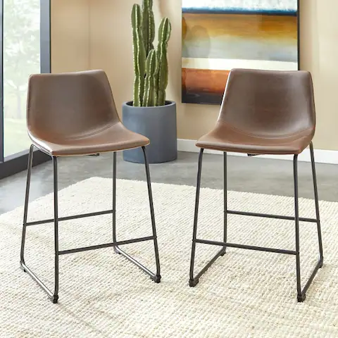 George PU Leather Counter Stool Set of 2 - N/A