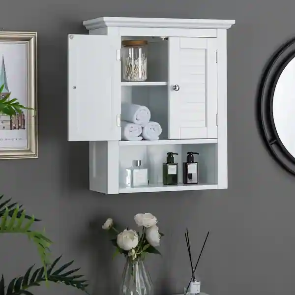 Glitzhome 24"H Modern White Wall Cabinet with Double Doors
