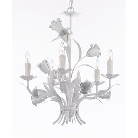 Wrought Iron Floral White Chandelier 5 Lights