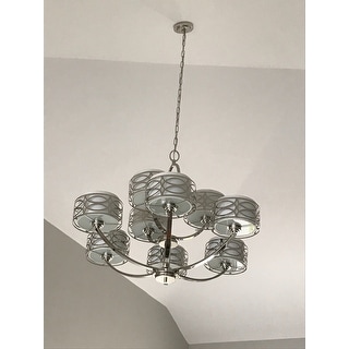 Harlow - 9 Light Chandelier - Polished Nickel Finish with Slate Gray Fabric Shade