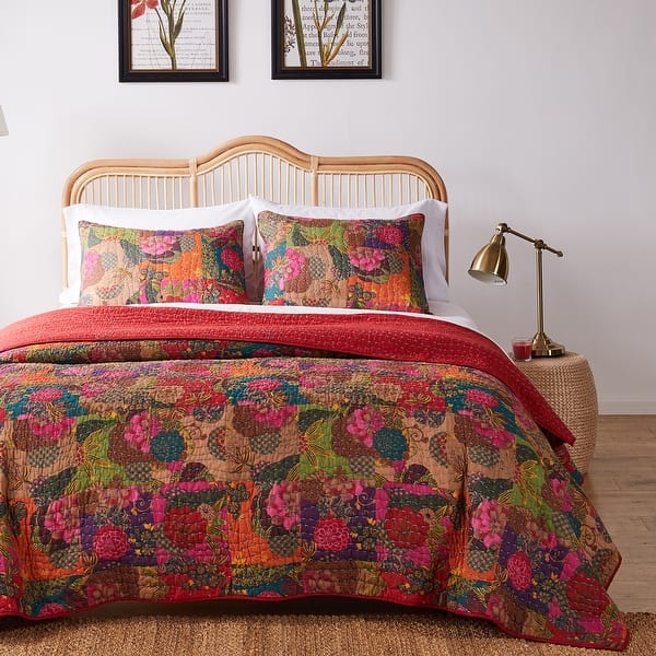Greenland Home Fashions Jewel 100% Cotton Kantha-Style Floral Fusion Quilt Set