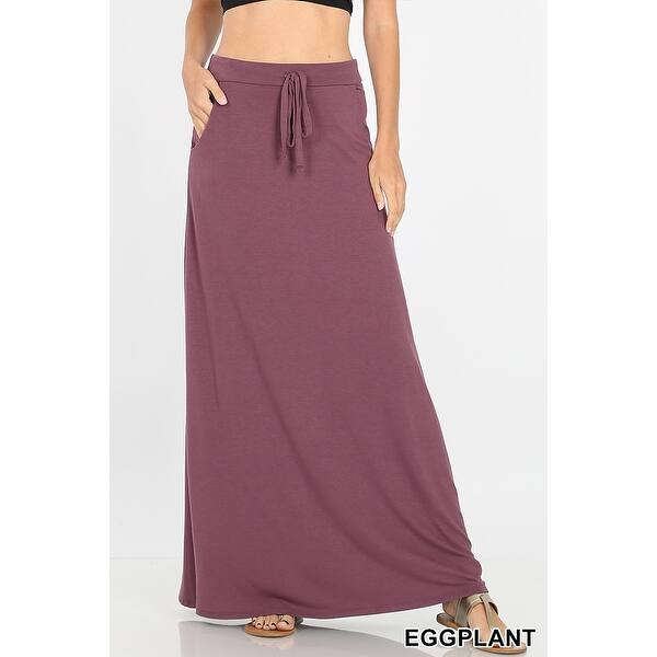 JED Women's Soft Fabric Drawstring Maxi Skirt with Side Pockets