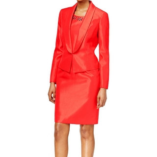 Kasper NEW Red Shantung Embellished Women's Size 16 Sheath Dress Set