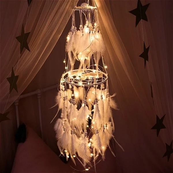 LED Light Dream Catcher Light String White Feather Night Light Home Party Decoration