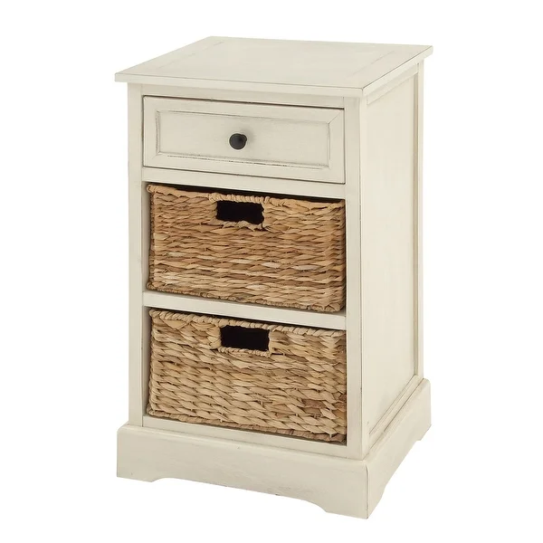 Ariana Off White Solid Wood 3-drawer Storage Side Table Nightstand