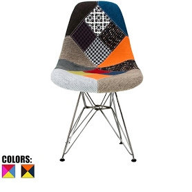2xhome Multi-Color Patchwork - Eames Style Molded Bedroom & Dining Room Side Ray Chair with Eiffel Metal Leg Base