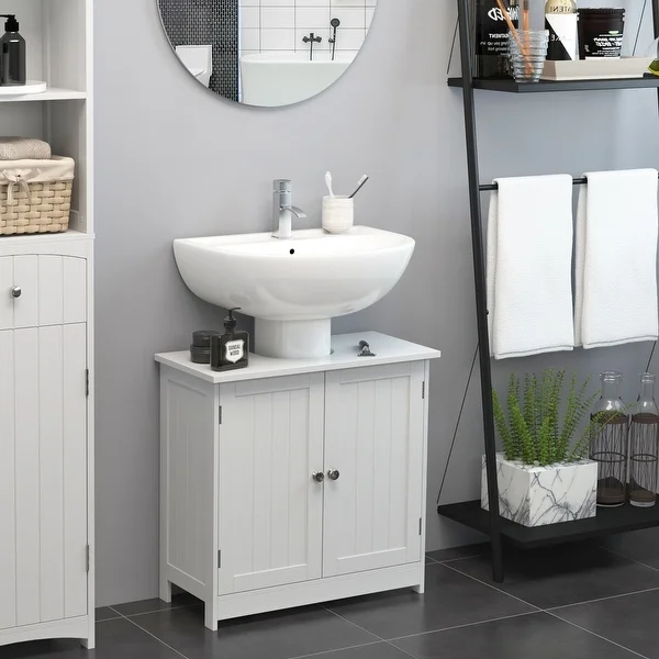 HOMCOM 24" Pedestal Sink Bathroom Vanity Cabinet - White