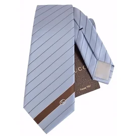 Gucci Men's 408866 Sky Blue Malo Woven Silk Interlocking GG Striped Neck Tie