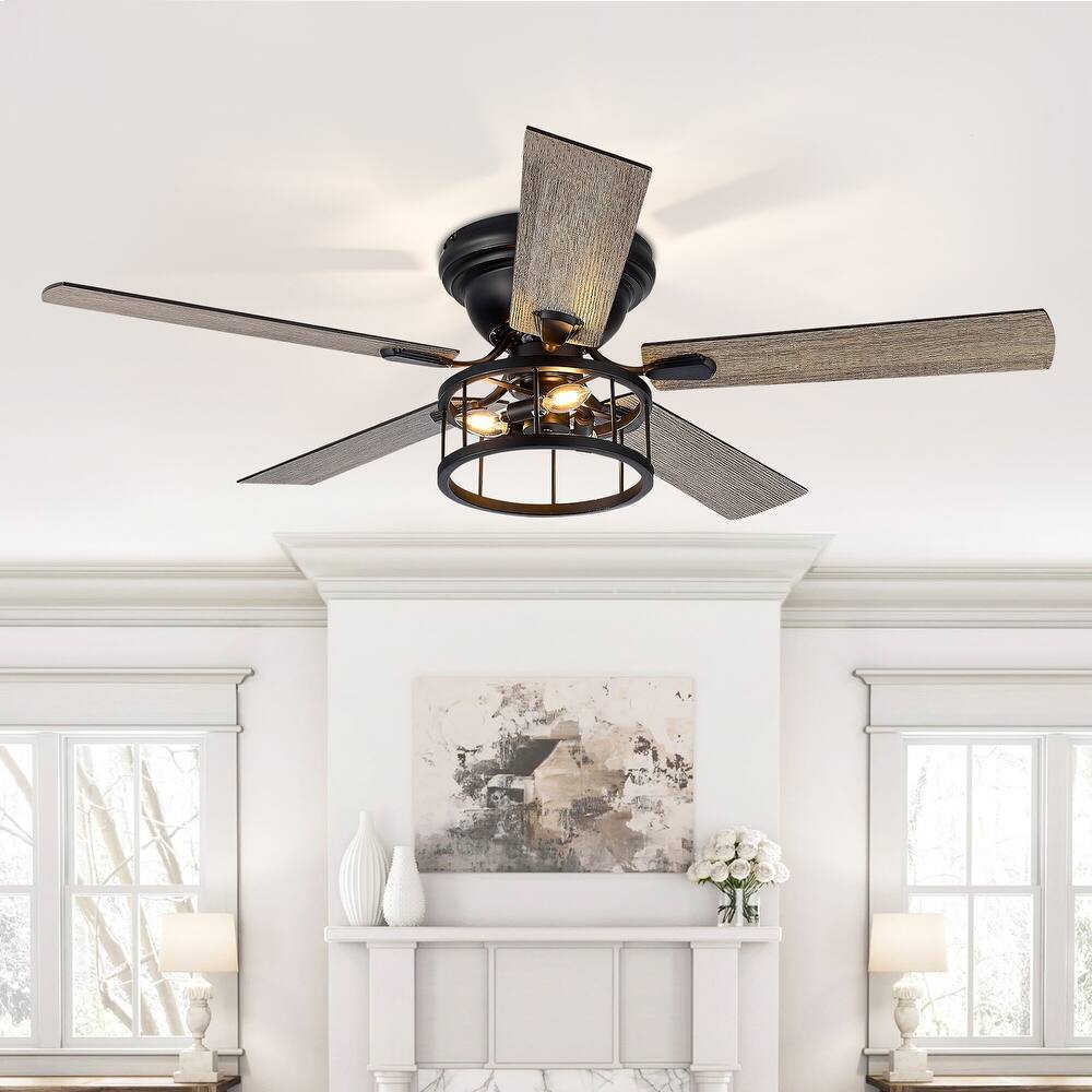 52" Flush Mount Ceiling Fan with Light Remote Control, 5 Blade - 52 Inch