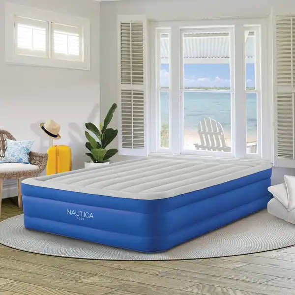 Nautica Home Plushaire Raised Air Mattress with Built-In Pump - Inflatable Guest Bed with Cooling Plush Top
