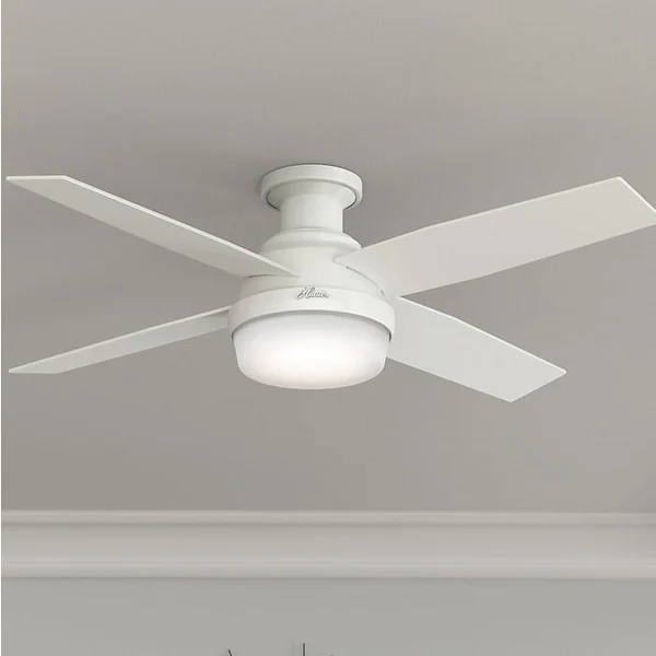 Hunter 52" Dempsey Flush Mount Ceiling Fan w/ LED Light Kit, Handheld Remote - Contemporary, Transitional - Low Profile