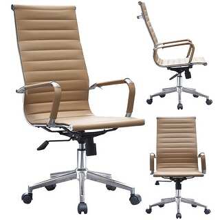 2xhome Tan Executive Ergonomic High Back Eames Office Chair Ribbed PU Leather Adjustable for Manager Conference Computer Desk