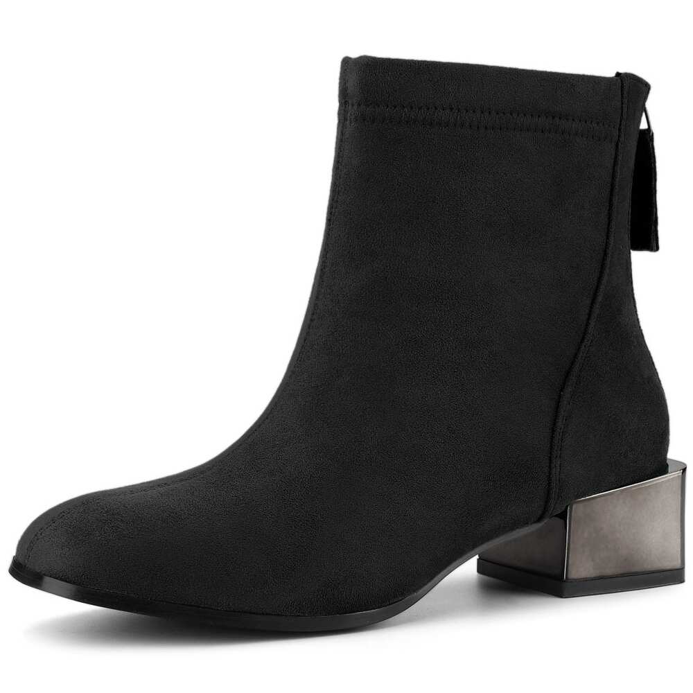 Women's Square Toe Chunky Electroplated Heel Ankle Boots