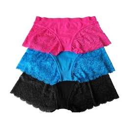 Women 3 Pack Seamless Solid Color Lace Boyshorts Panties