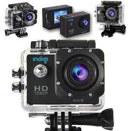 Indigi® New 4K Waterproof Action Sports Camera - MOUNTS Included - WiFi Model connects to iOS or Android devices - Built in LCD