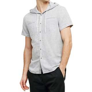 Kenneth Cole Reaction NEW Gray Mens XL Stripe Hooded Button Down Shirt