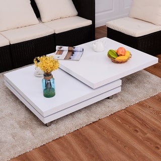 Costway Square Rotating Coffee Table w/3 Layers 360 Degree Swivel Living Room Furniture