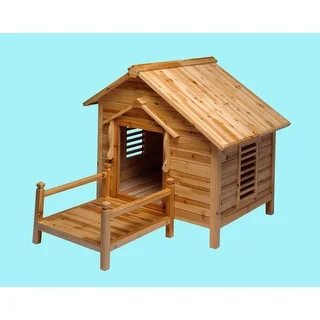 Wood Dog House Outdoor Wooden Pet Shelter Bed Large w/ Porch