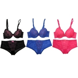 Women 3 Pack Assorted Colors Mixed Floral Lace Bra & Panty Sets