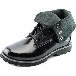 Timberland Auth Folddown Youth Round Toe Leather Black Combat Boot