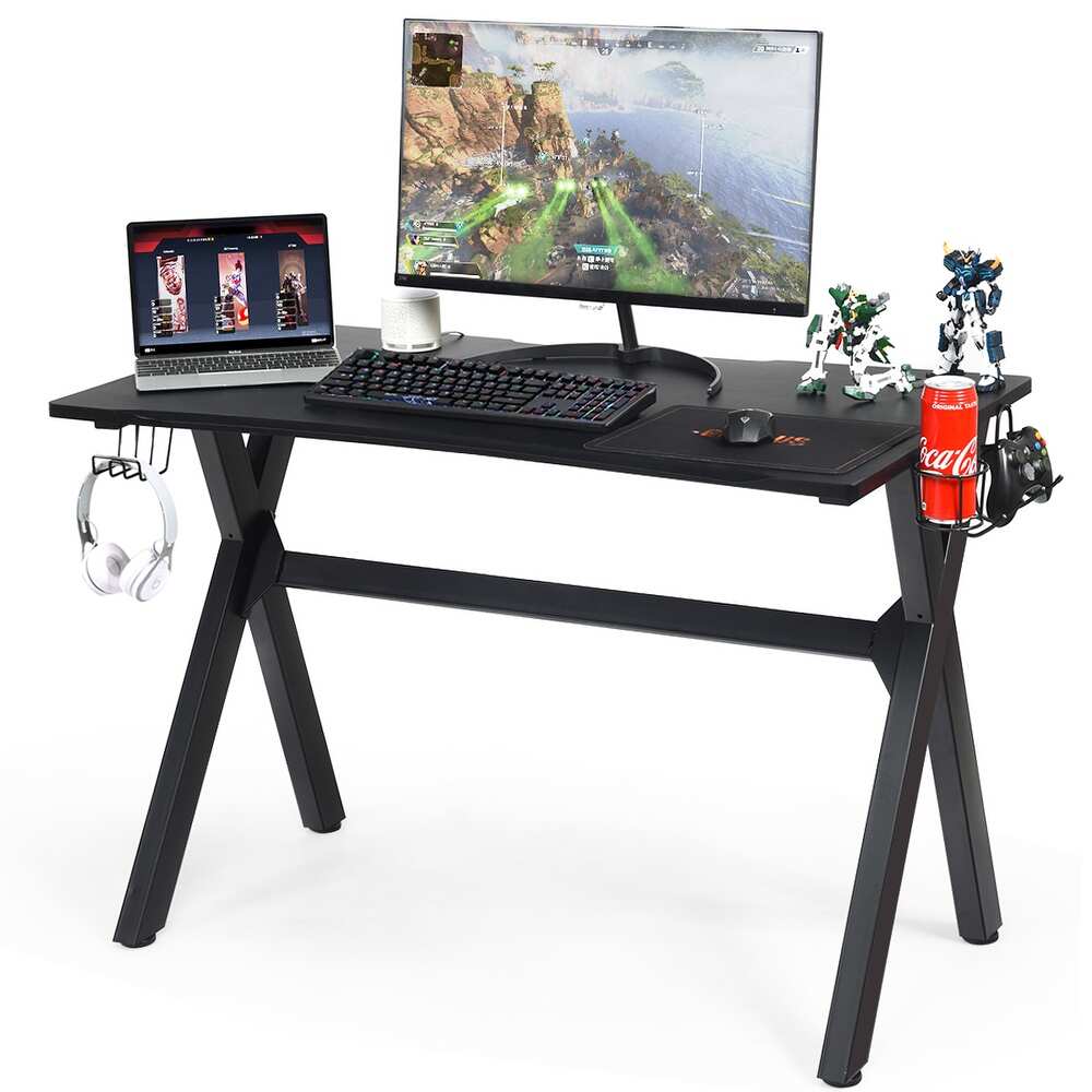 Costway Gaming Desk Computer Desk Table w/Cup Holder & Headphone Hook