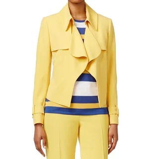 Anne Klein NEW Yellow Women's Size 10 Draped Front Linen Blend Jacket