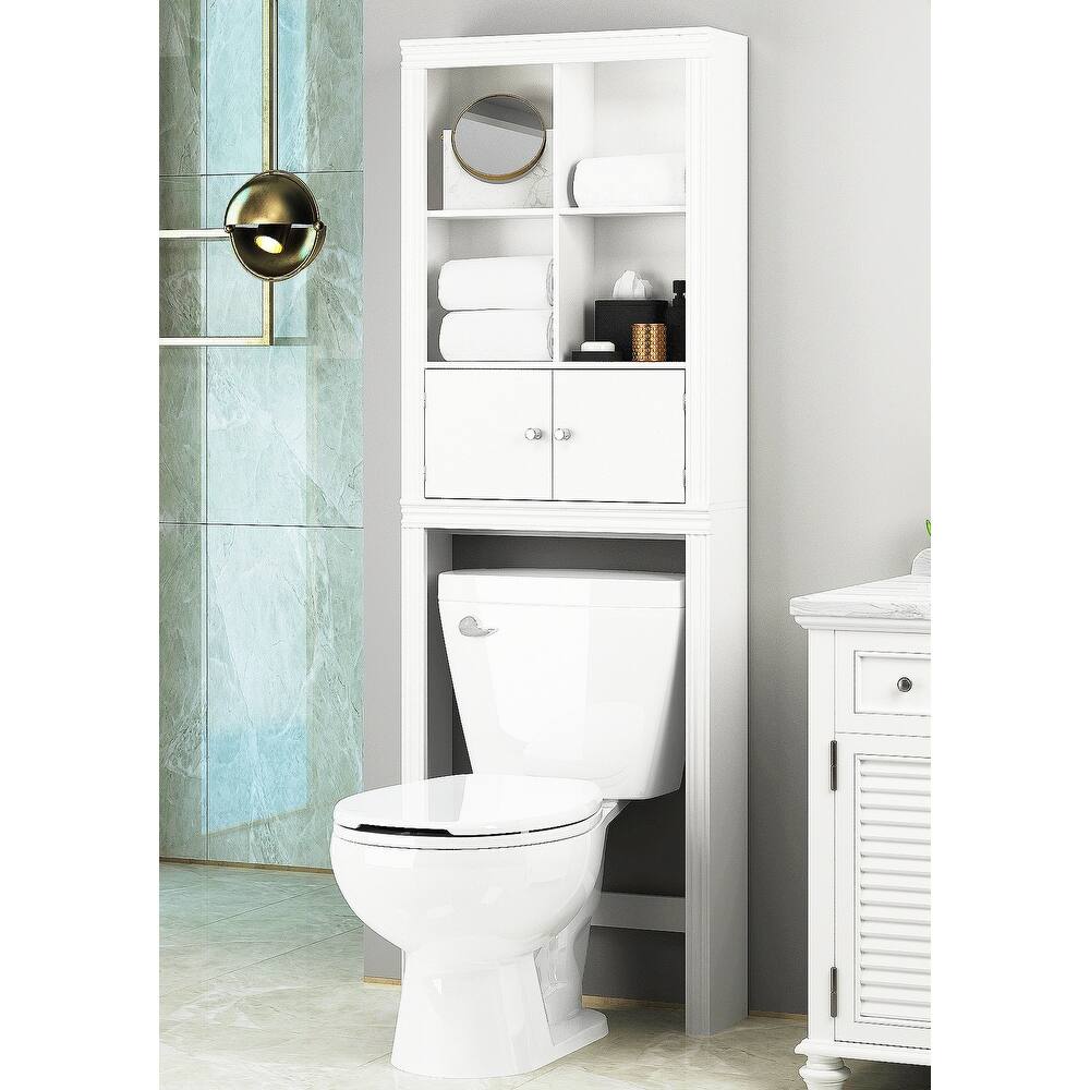 Spirich Home Bathroom Shelf Over The Toilet with 4 Cubbies, Bathroom Cabinet Organizer Over Toilet, Space Saver Cabinet Storage