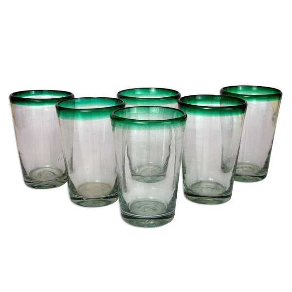 slide 2 of 3, NOVICA Artisan Handblown Recycled Drinking Glasses Clear Green Mexican Water Drinkware Tumbler 'Conical'(Set of 6) Set of 6 - 6.0" H x 3.9" Diam. - Green