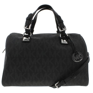 MICHAEL Michael Kors Womens Grayson Faux Leather Convertible Satchel Handbag - Black - Large