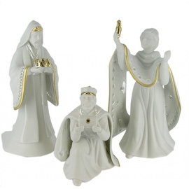Nativity Set King of Kings Wisemen Gold Trimmed Porcelain Figurines