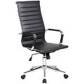 2xhome Executive Ergonomic High Back Eames Office Chair Ribbed PU Leather Adjustable for Manager Conference Computer Desk Black