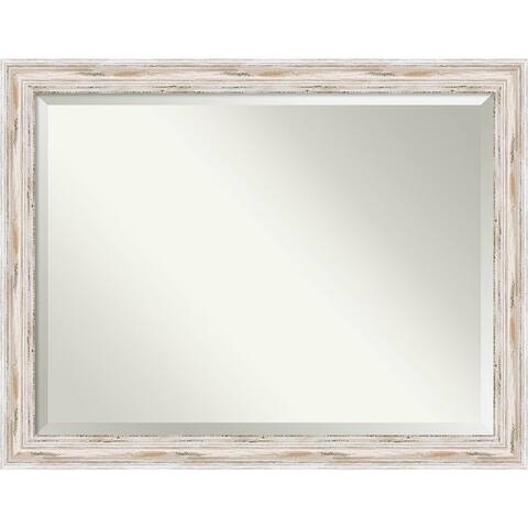 Beveled Wood Wall Mirror - Alexandria White Wash Frame - Outer Size: 45 x 35 in