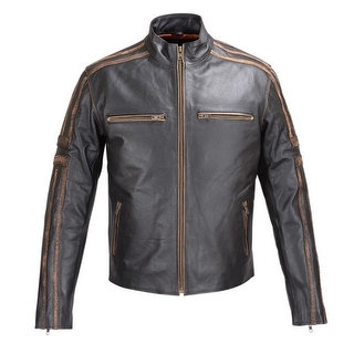 MENS REAL LEATHER ANTIQUE JACKET BLACK MOTORCYCLE OLD SCHOOL STYLE FJ6