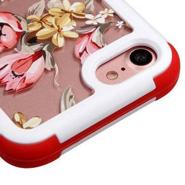 Insten Pink/ White Flowers Hard PC/ Silicone Dual Layer Hybrid Rubberized Matte Case Cover For Apple iPhone 7